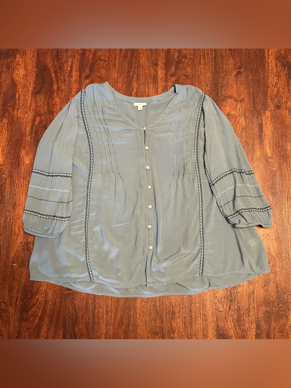J. Jill Light Blue Button-Front Pintuck Blouse